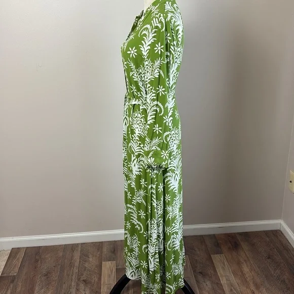 Zara Floral Print Lilou Midi Shirt Dress Belted Tropical Green White Size XS - Picture 9 of 16
